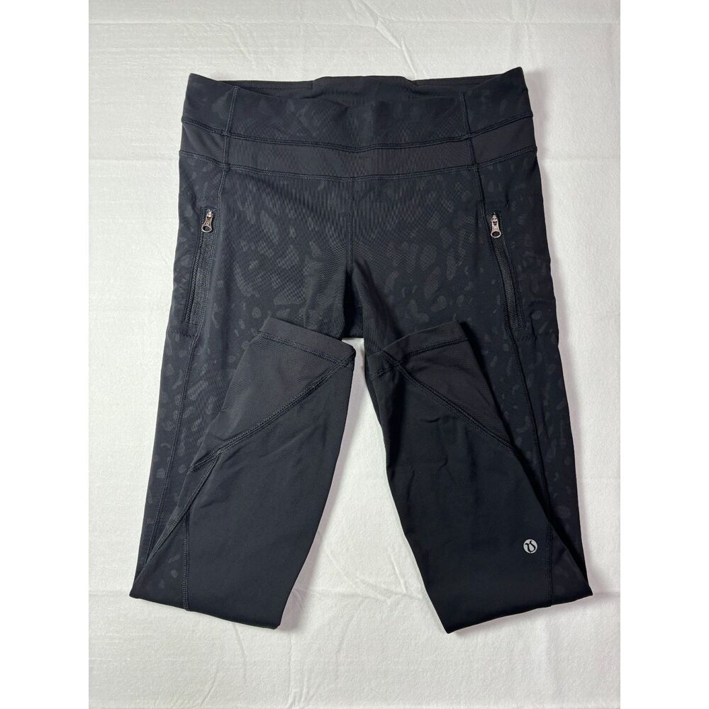 Lululemon Black Leopard Inspire Tight II Zipper Pocket Crop Leggings Size 8